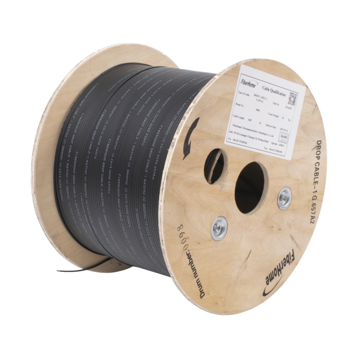 Carrete de 1 km de Fibra Óptica Drop, Interior/Exterior G.657A2 Monomodo de 1 Hilo (Unifibra), Dieléctrica, Forro Negro