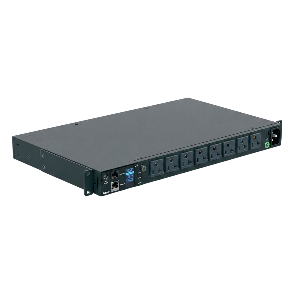 PDU G5 Monitoreable (MI) para Distribución de Energía, Enchufe de Entrada NEMA 5-15P, Con 8 Salidas 5-20R, Horizontal 19in, 120 Vca, 20 Amp, 1UR