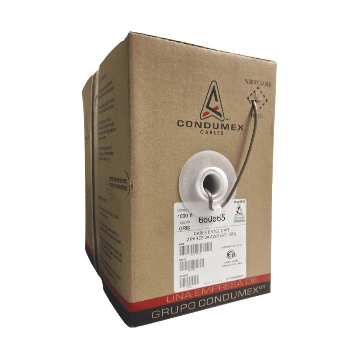 Caja de 305 Metros (1000 Pies) / 4 X 24 AWG / Cable Telefónico EK-TEL-CMR / Uso Interior