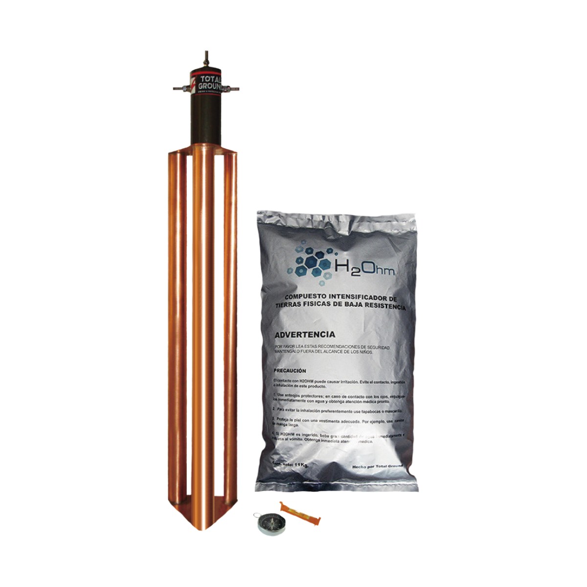 Kit de Puesta a Tierra de 100 Amperes con Electrodo, Filtro y Compuesto H2Ohm.