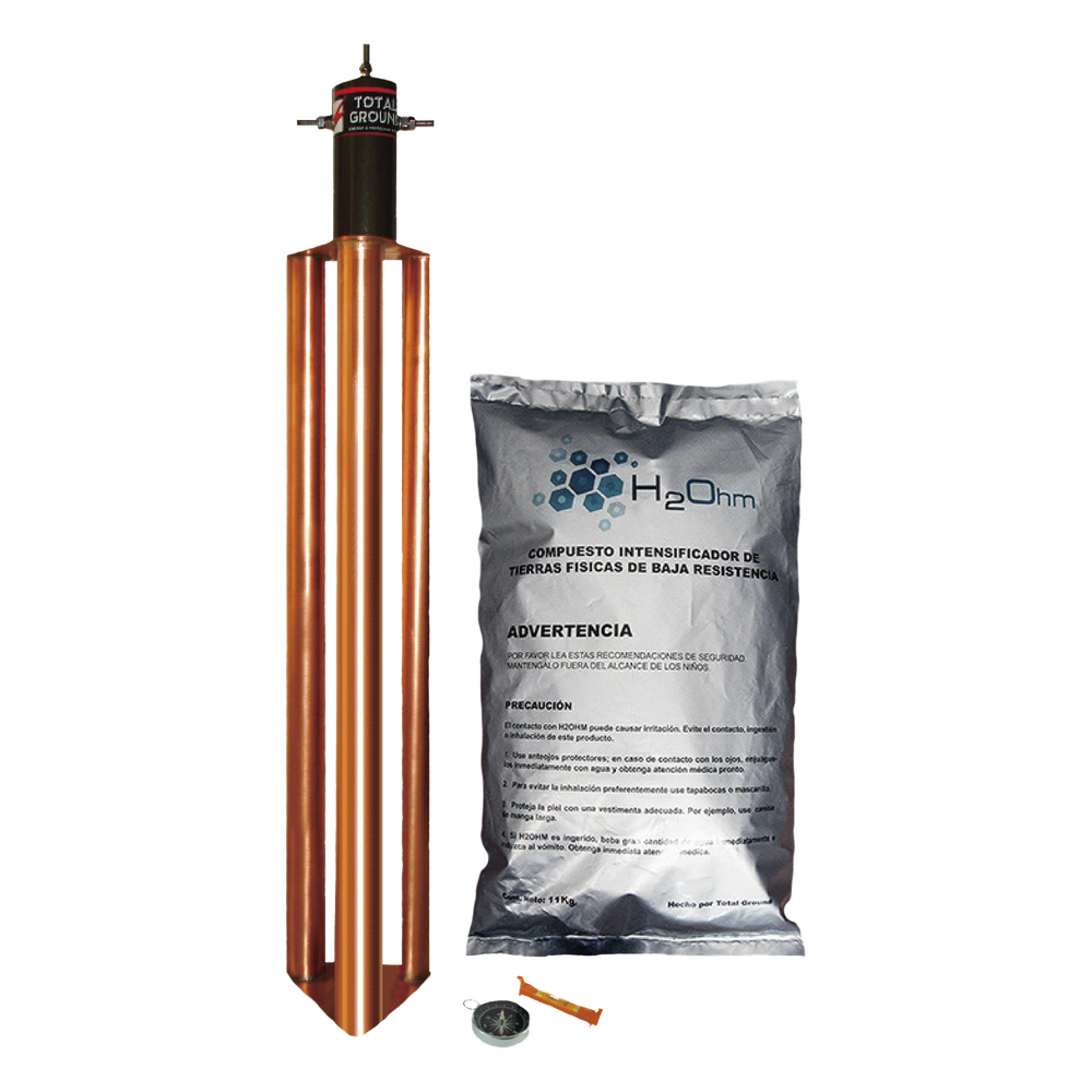 Kit de Puesta a Tierra de 100 Amperes con Electrodo, Filtro y Compuesto H2Ohm.