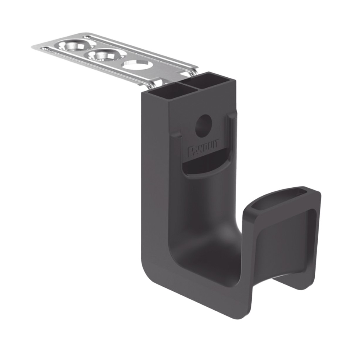 Sujetador STRONGHOLD tipo J (J-Hook), Con Soporte para Montaje en Techo, Para 8 Cables Cat6, Nylon 6.6, Color Negro, Paquete de 50 Piezas