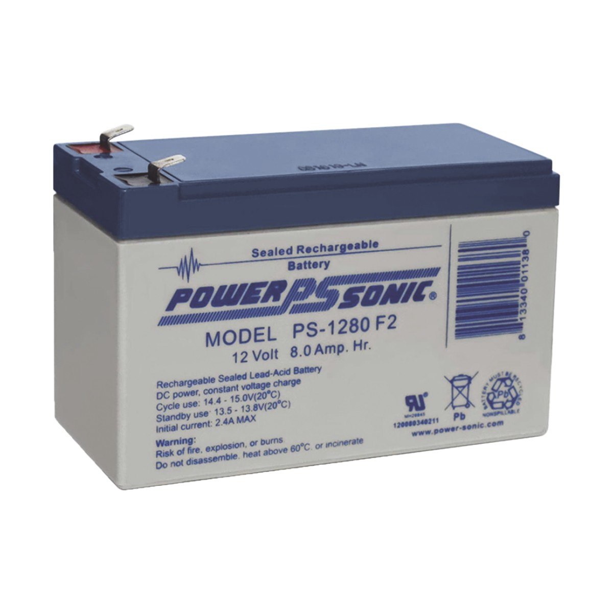 Batería 12V, 8AH, Para Respaldo, Tecnologías AGM/VRLA, 5 Años Vida Útil, Terminales F2, Reconocida UL
