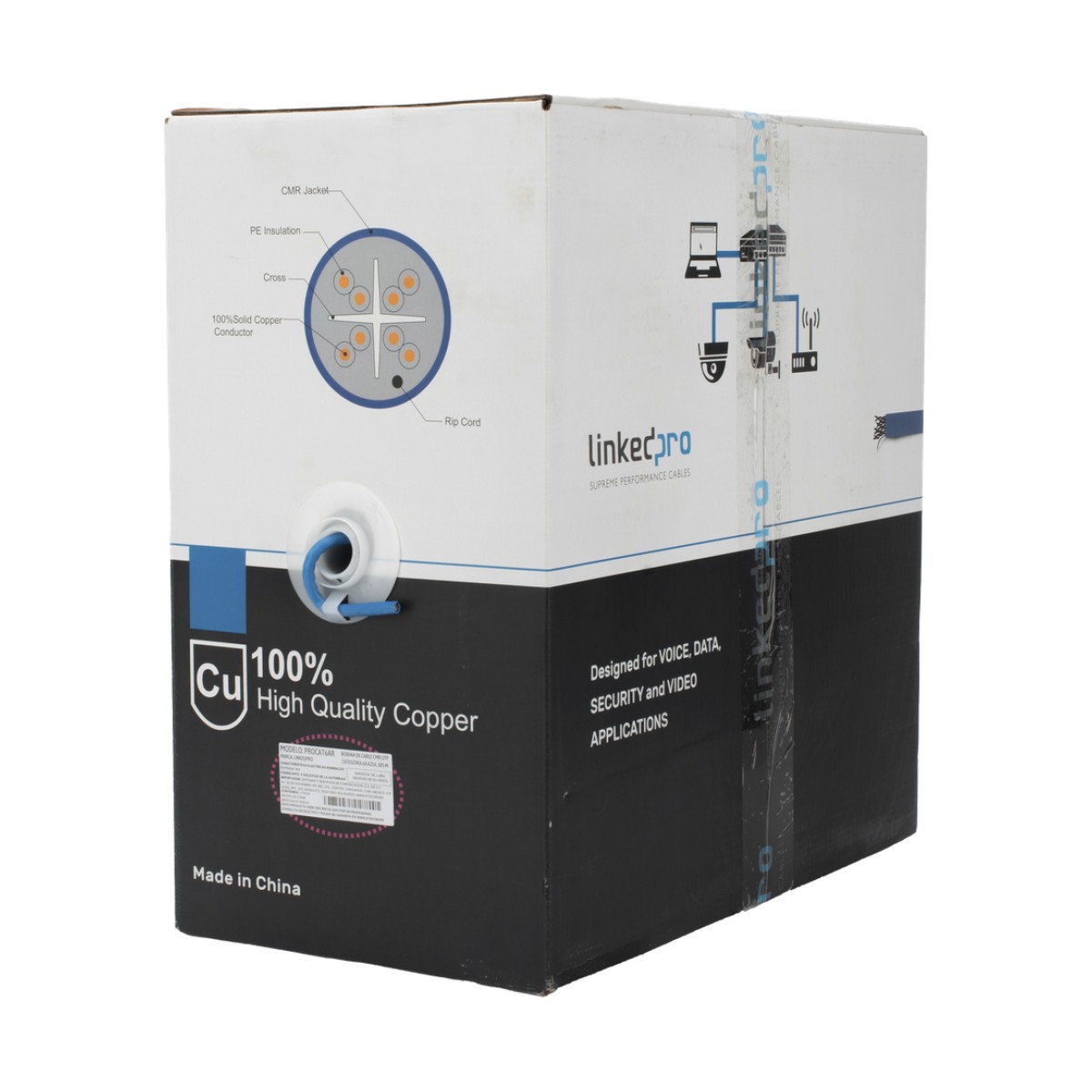 Bobina de Cable U/UTP Cat6A de 305 Metros (1000 Pies), Color Azul, CMR, Soporta 10G-BaseT para Transmisión de Frecuencias de hasta 500MHz, UL