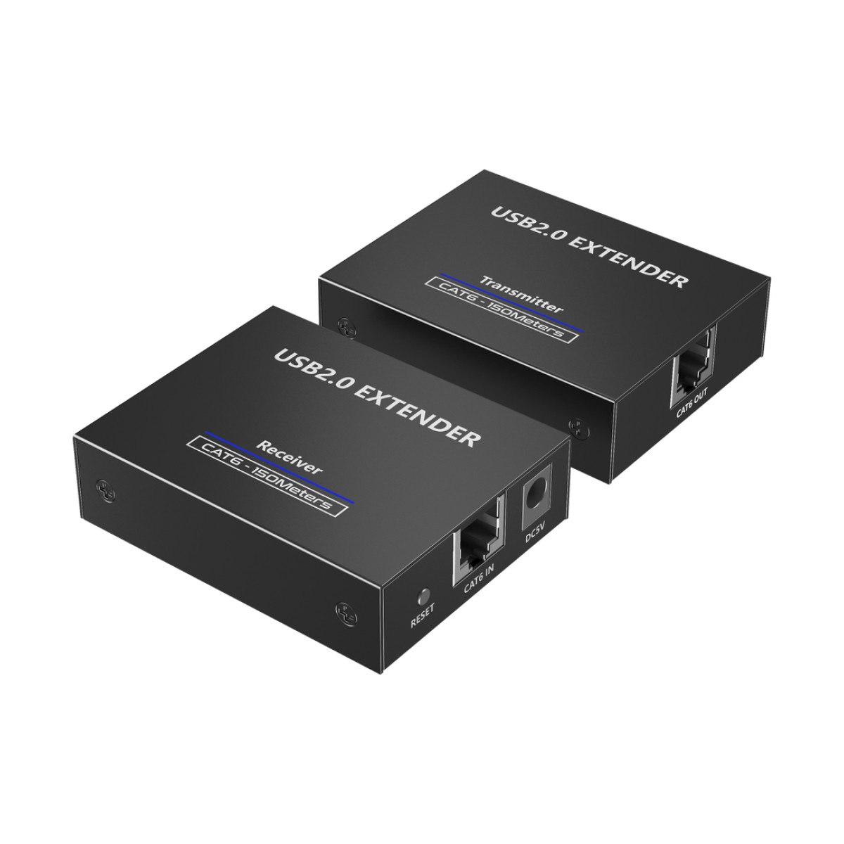 Kit EXTENSOR USB 2.0 de 4 Puertos para Distancias de Hasta  150 m | Soporta USB 2.0, USB 1.1 y USB 1.0 | UTP Cat 5e/6/6a/7 | Soporta Switch Gigabit | Ideal para Cámaras WEB, Impresoras, Escáner, Memorias, Mouse, etc.