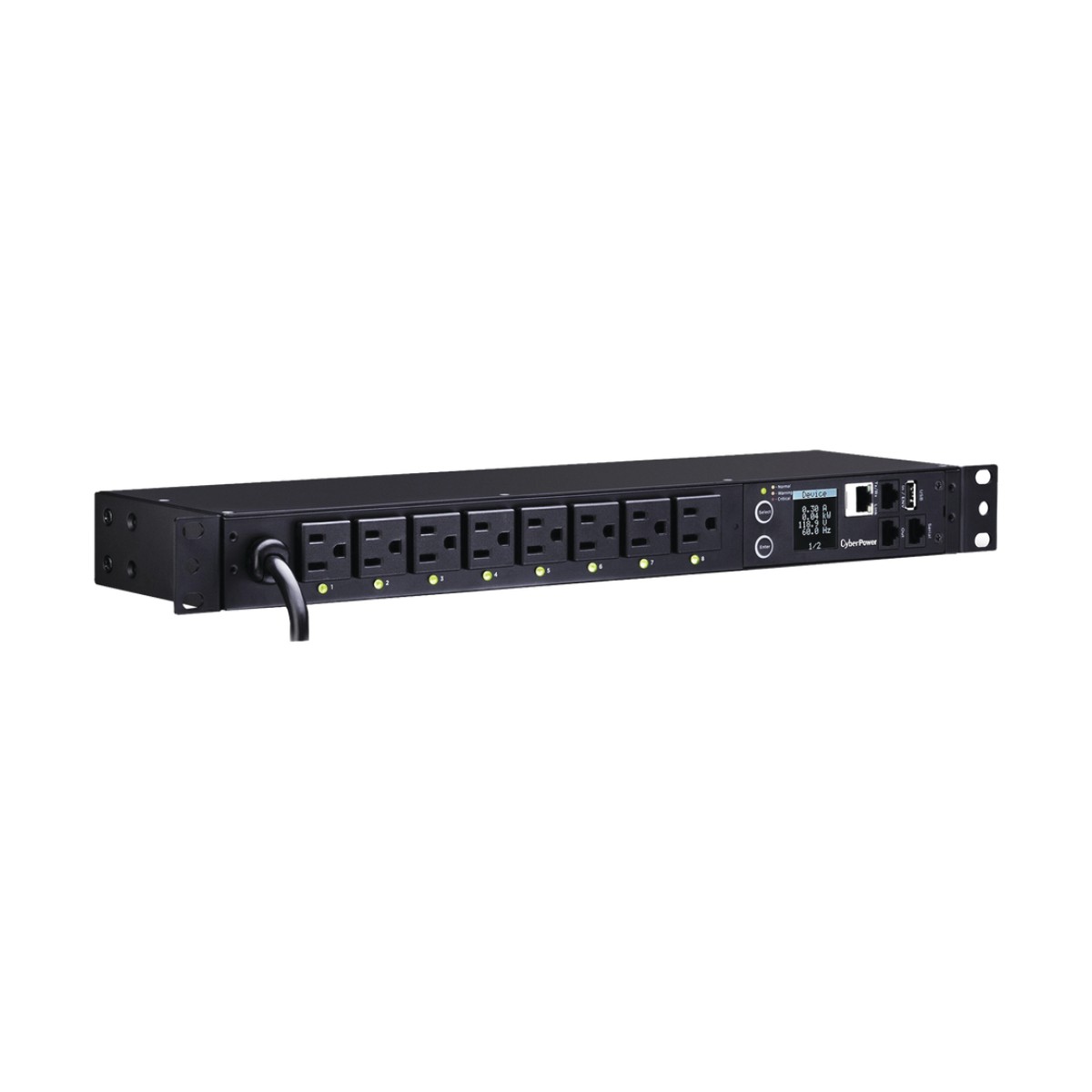 PDU Switchable por Toma, Para Distribución de Energía, Entrada 120 Vca NEMA 5-15P, Con 8 Salidas NEMA 5-15R, Horizontal 19in, 1UR