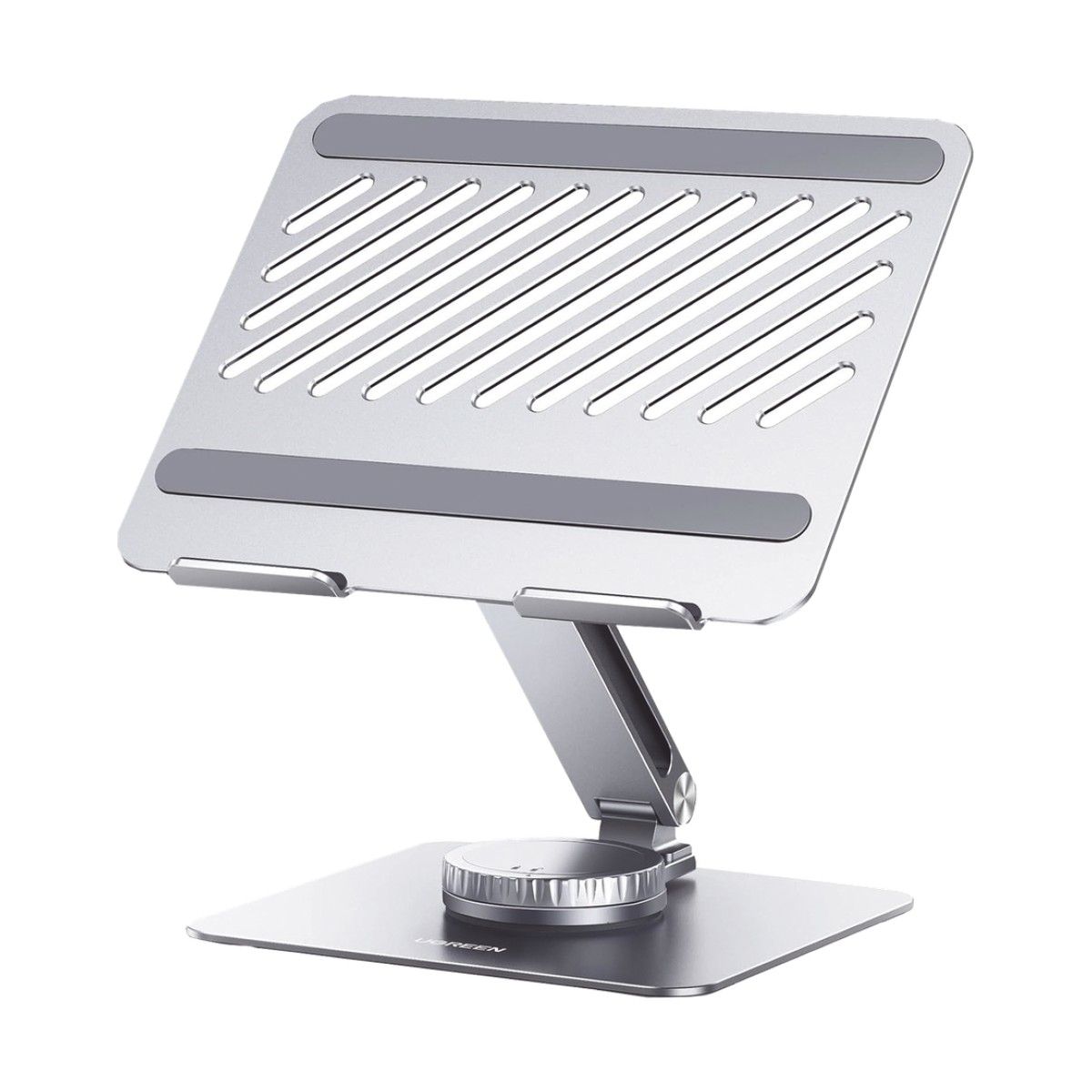 Soporte Giratorio de Aluminio para Laptop | Giratorio 360° | Función de Bloqueo | Soporta Laptops de 10 a 17.3''| Capacidad de Carga 5Kg | Excelente Estabilidad | Diseño Ergonómico | Altura y Angulo Ajustable | Plegable