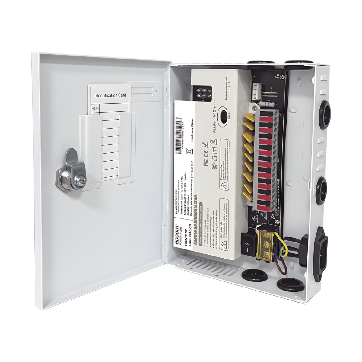 Fuente |  11-15 V |  9 canales | 16 A |  Compatible con cámaras 4K | Alta tecnología en seguridad | Doble ventilador | Hasta 1.8 Amperes por Salida | Filtro de ruido por canal | Diseño de alta gama.