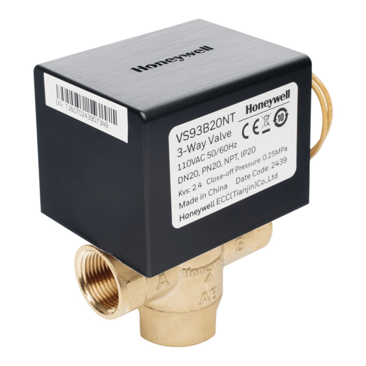 Válvula de control eléctrica de 2 vías con retorno por resorte para fan coil, DN25, conexión NPT, 110 V CA