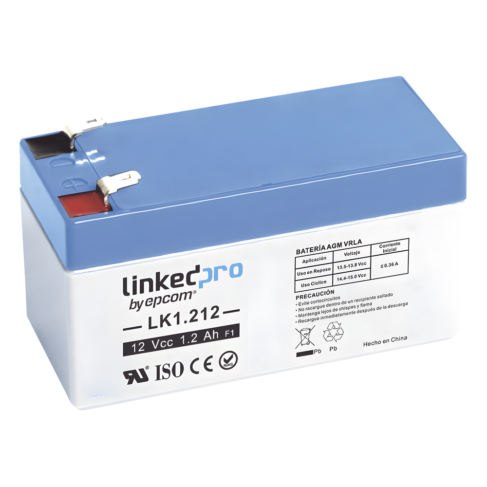 Batería de respaldo 12V | 1.2 Ah | AGM | Especial para seguridad electrónica | UPS | Sistemas de Emergencia  | Vida útil 5 años | Terminales F1  + Adaptador F2