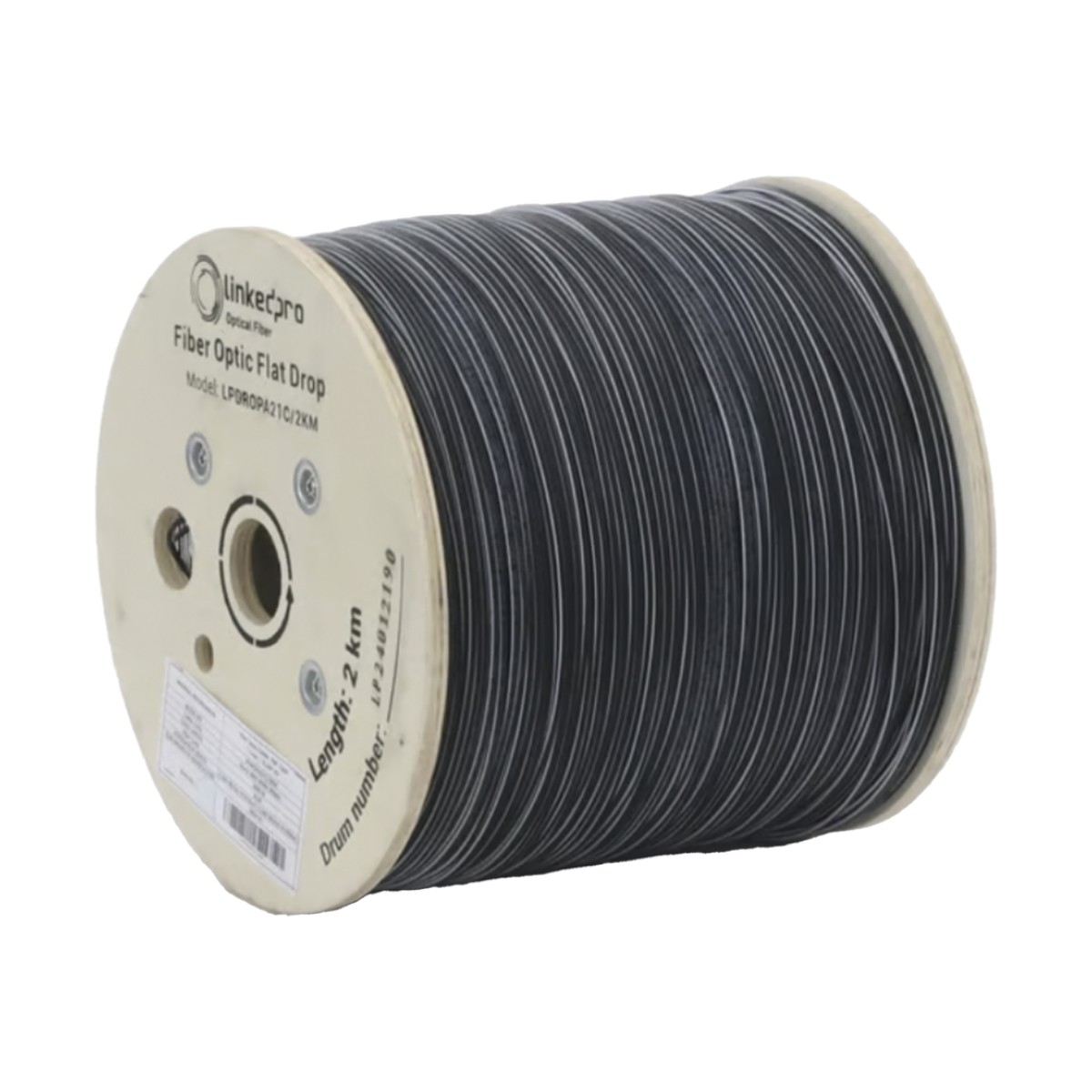 Carrete de 2 Kilómetros de Fibra Óptica Drop Plana, Interior/Exterior G.657A2 Monomodo de 1 Hilo (Unifibra), Dieléctrica, Forro Negro, Compatible con Conectores FASC, FASCUP, FASCLC