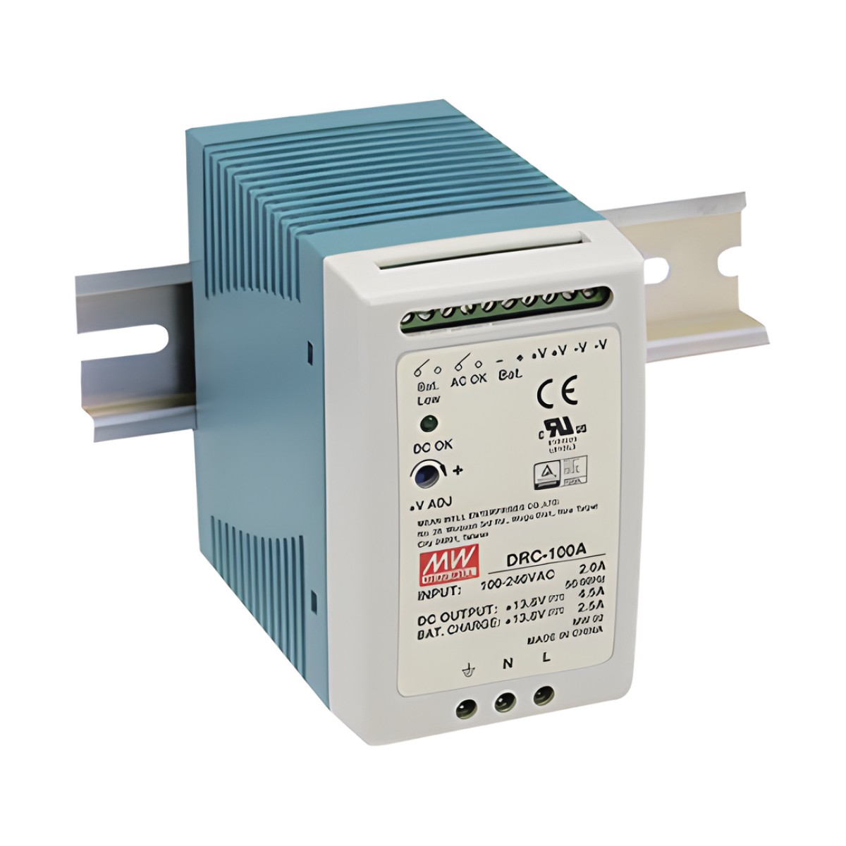 Fuente de poder Riel Din 12V, 100W con Cargador de Batería