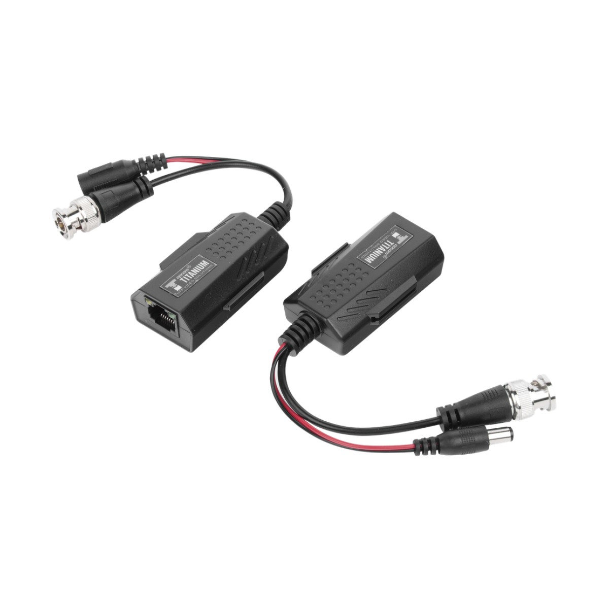 Kit de transceptores activos con conector para alimentación (12V/24Vcc/AC) TurboHD para aplicaciones de video por UTP Cat5e/6 en HD. Distancia de hasta 150 m en 4K