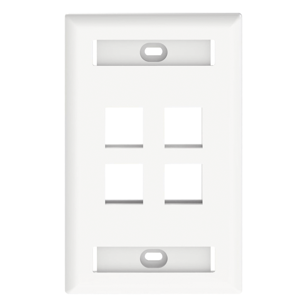 Placa de Pared Vertical, Salida Para 4 Puertos Keystone, Con Espacios Para Etiquetas, Color Blanco