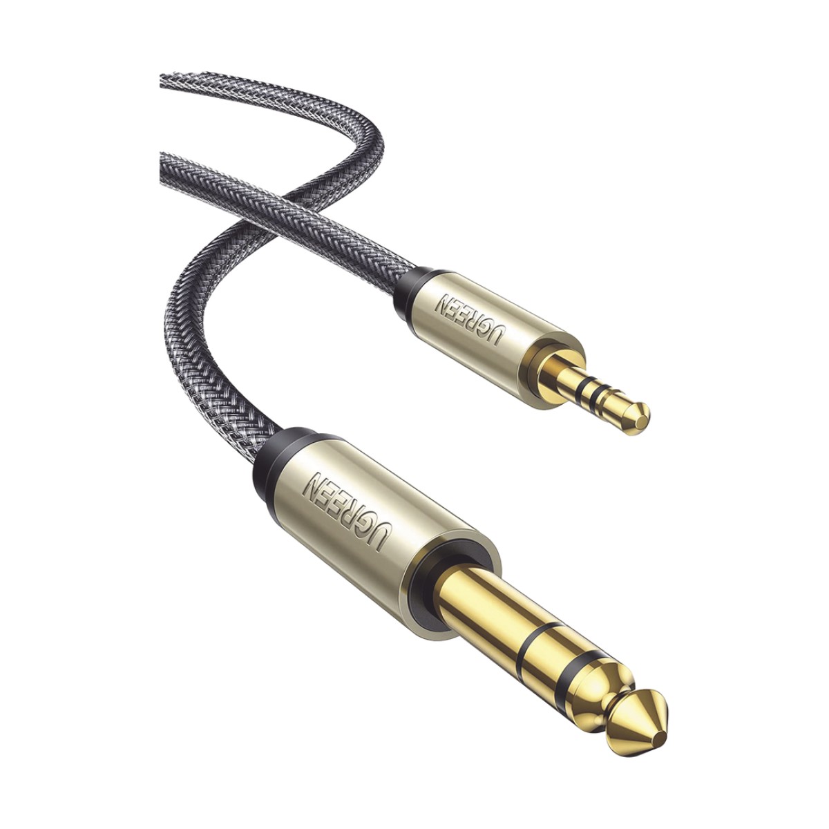Cable Audio Estéreo 3.5mm (1/8") TRS a 6.35mm (1/4") TS / 1 Metro / Audio de Hi-Fi / Trenza de Nylon / Blindaje Múltiple / Caja de Aleación Zinc / Núcleo de Cobre Puro / Compatibilidad Universal