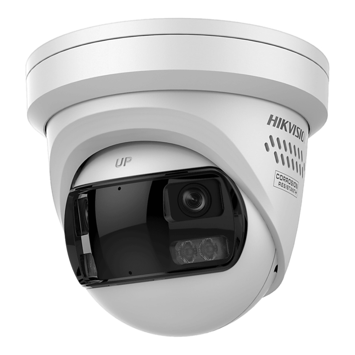 [FlexVu] [PROTECCIÓN ACTIVA] Turret IP Panorámica 4 Megapíxel / 2 Lentes 2.8 mm (180°) / Imagen a Color 24/7 (ColorVu) / PoE / WDR 130° / IP67 / ACUSENSE / Luz Estroboscópica y Alarma Audible / 30 mts Luz Blanca / Mic