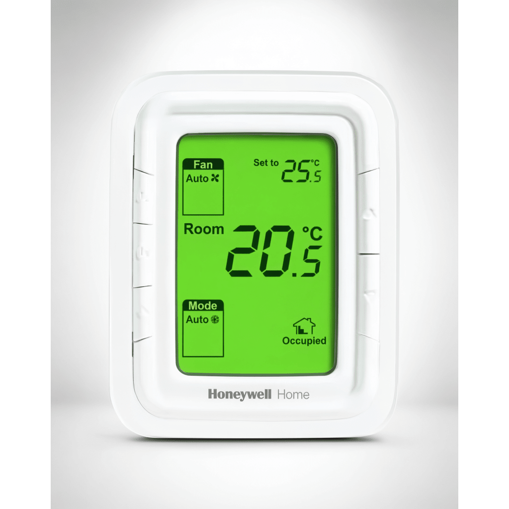 Termostato digital vertical para fan and coil de 2 y 4 tubos, control de ventilador de 3 velocidades, 120 VCA, pantalla LCD con luz de fondo verde