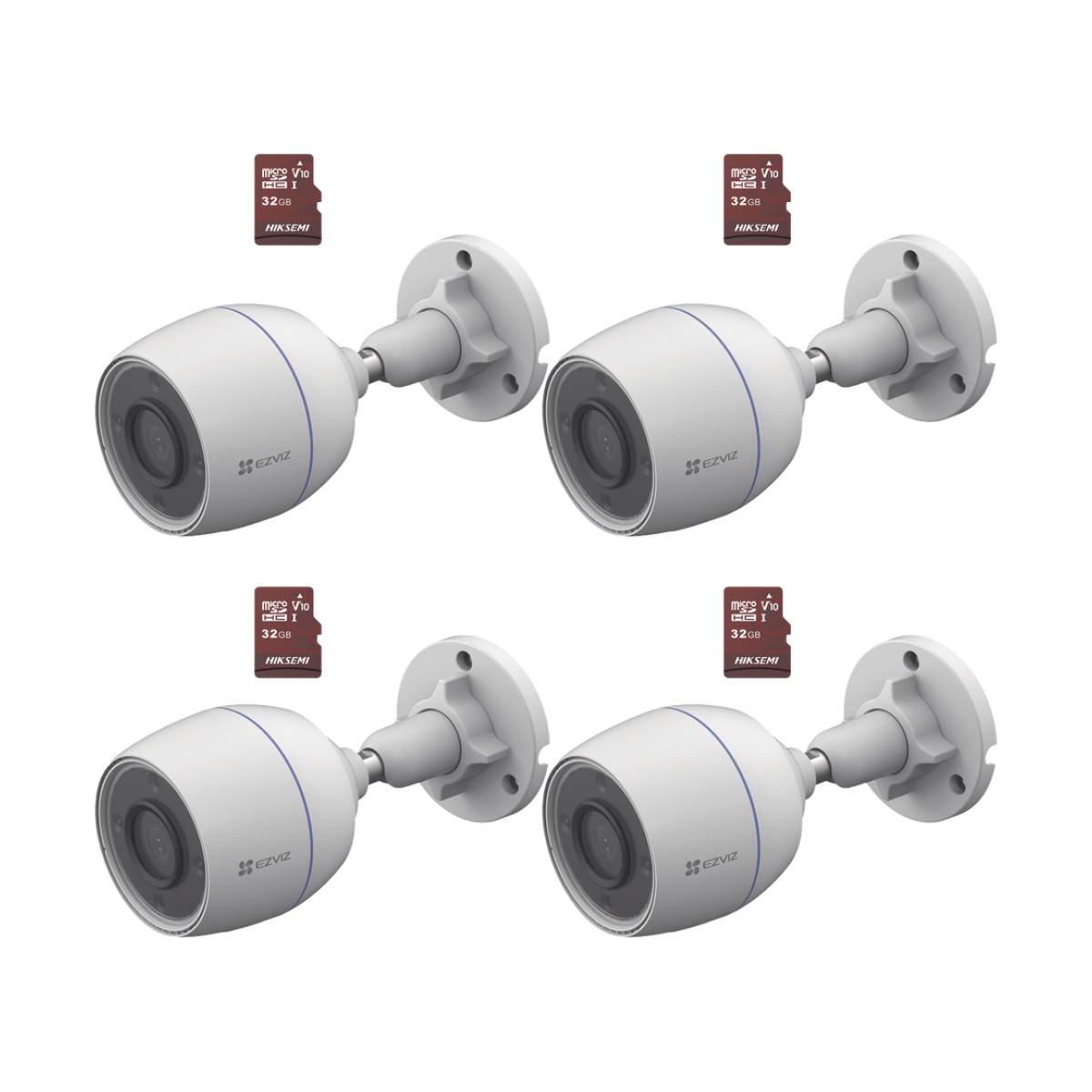 Kit de Camaras WiFi, Incluye 4 Piezas CS-H3C y 4 Piezas HS-TF-E1/32G  / Detección de Movimiento