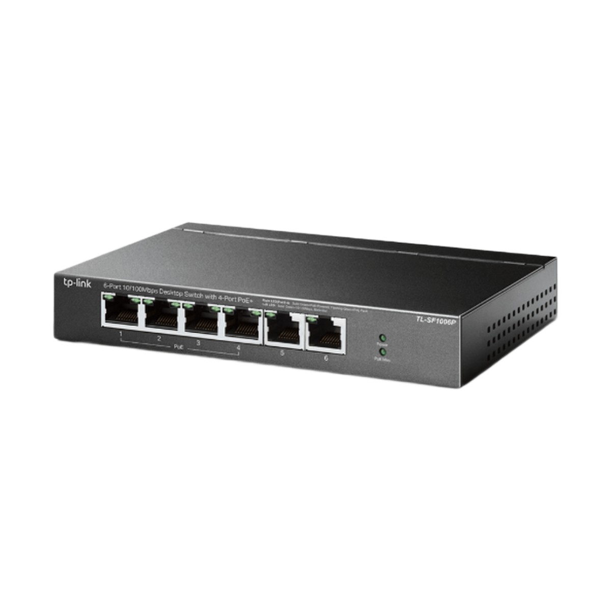 Switch PoE no Administrable de escritorio / 6 puertos 10/100 Mbps / 4 puertos PoE af/at / Presupuesto 67 W / Modo Extensor hasta 250 m / Calidad video prioritaria
