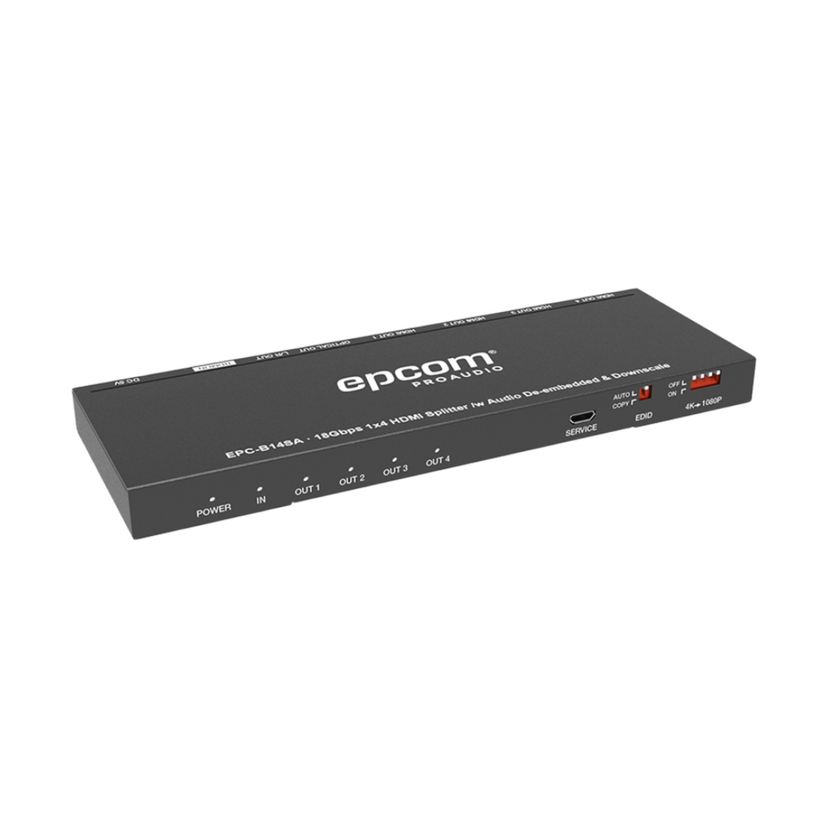 Splitter HDMI 1x4 | 1 Entrada a 4 salidas (Simultaneas) | 4K@60Hz | Extractor de Audio | Down Scaler | HDR  4:4:4 | EDID | 18Gbps