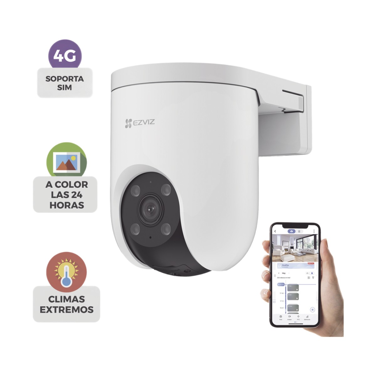 Cámara PT / 3 Megapixel / Lente 4 mm / Visión Nocturna a Color / 4G Multicarrier / Giro 360° / Audio de Dos Vías / Preset / Seguimiento inteligente / Detección Humana
