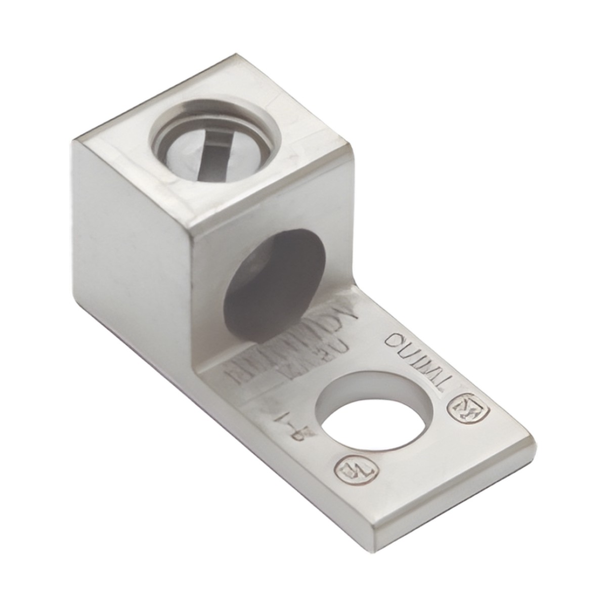 Terminal Universal de Aluminio Estañado/ 1 Orificio para Calibre  14- 2 AWG / Perno de 1/4" / Para Conductores de AL y CU.