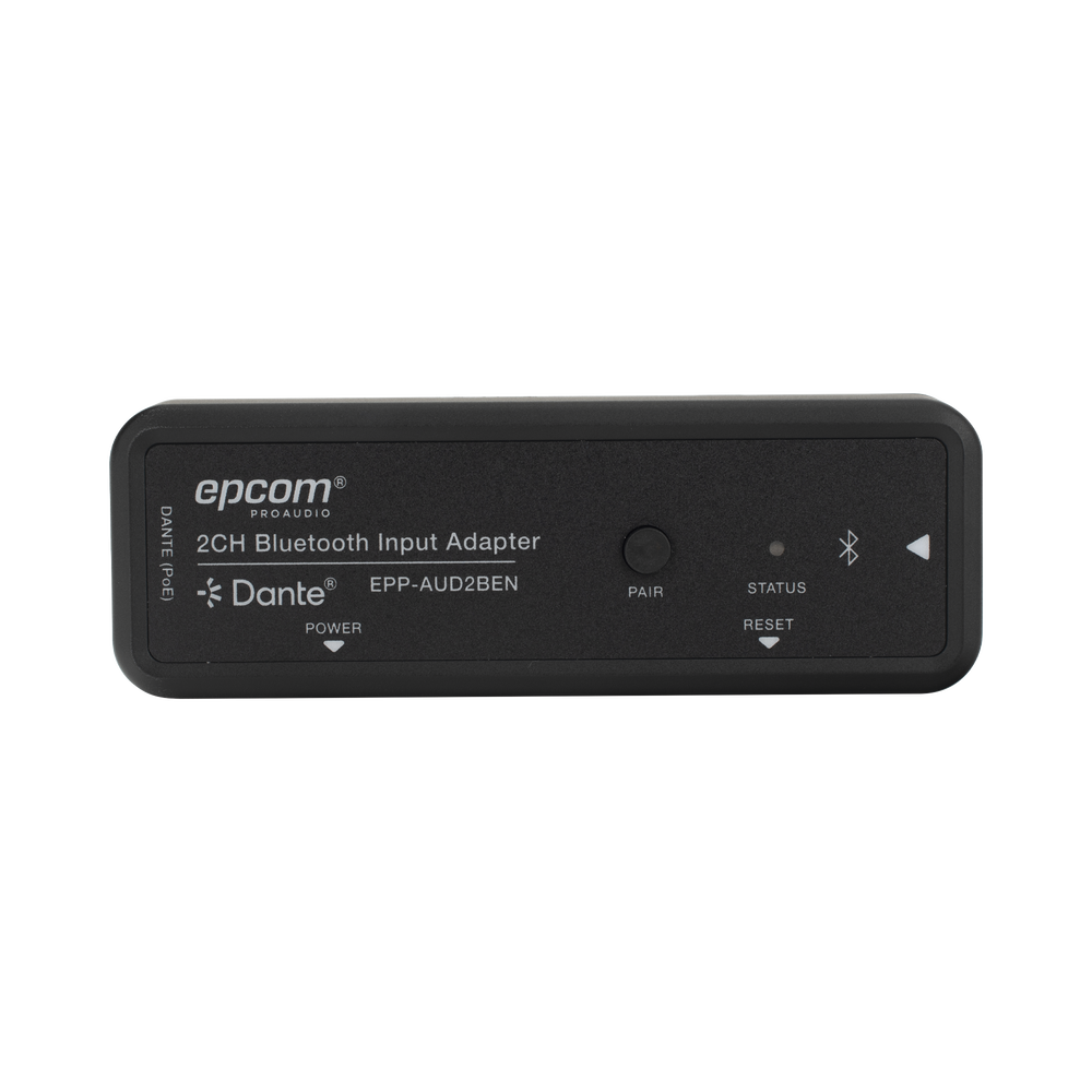 Extensor de Audio Dante® 2CH Bluetooth Input Adapter | Entrada Bluetooth 2 Canales | Salida Dante® Digital | Latencia Configurable 1-5 ms | Compatible HDMI 1.4 | HDCP 1.4 | PoE IEEE802.3af | Distancia de Transmisión 100 m
