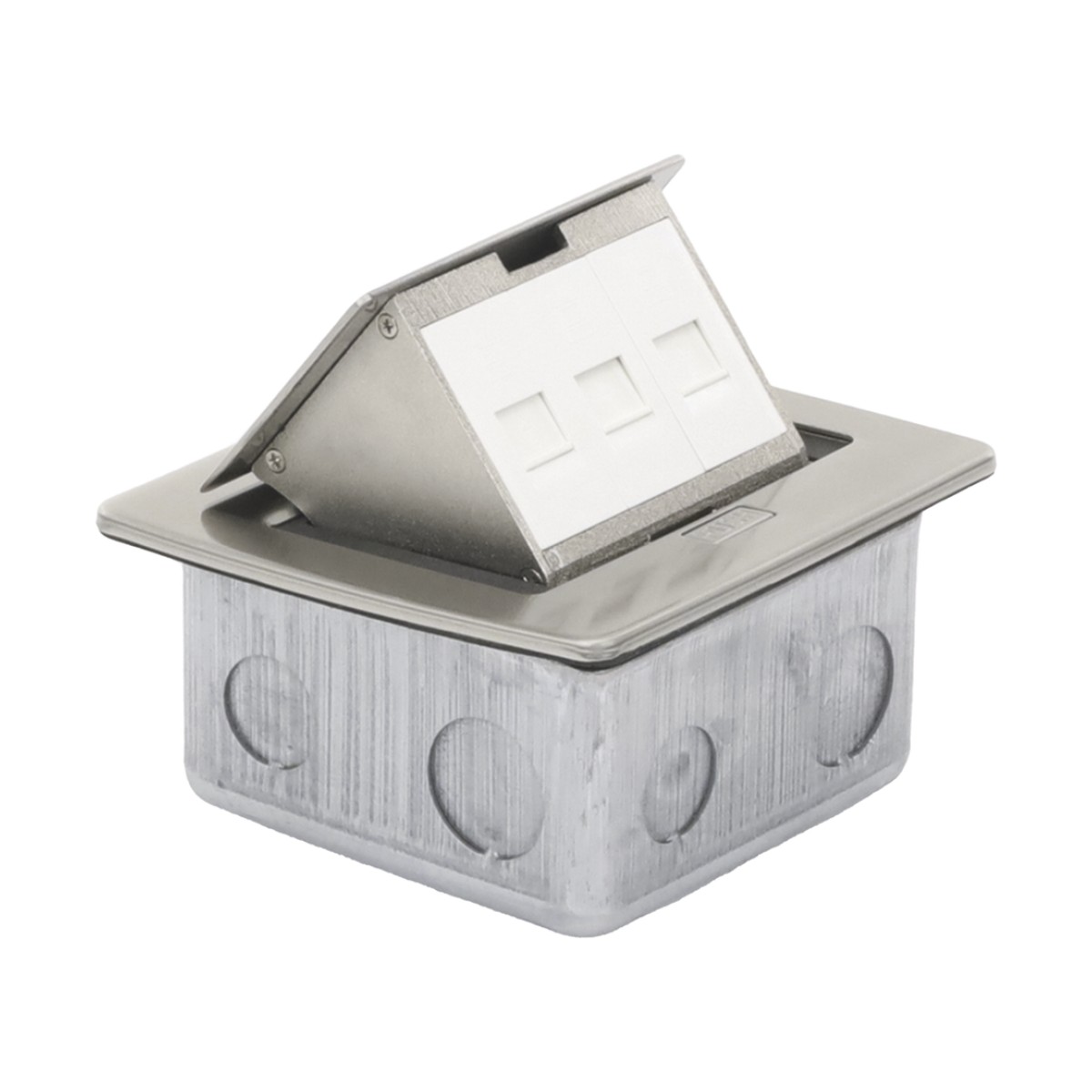 Mini Caja de Piso Rectangular para Datos y Conectores Tipo Keystone, Color y Material en Acero Inoxidable (3 Puertos) (11000-21202)