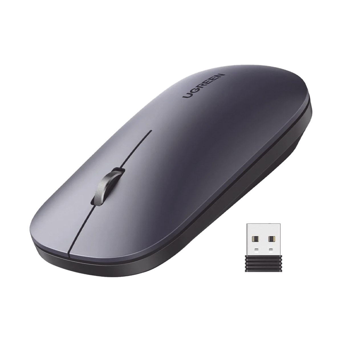 Mouse inalámbrico 2.4 GHz | Ultra Delgado y Silencioso | DPI 1000/1600/2000/4000 (Ajustable)  | Alcance 10m | Scroll de Aluminio | Adaptable a diferentes superficies | Diseño suave al tacto | Contiene Receptor USB | Color Negro.