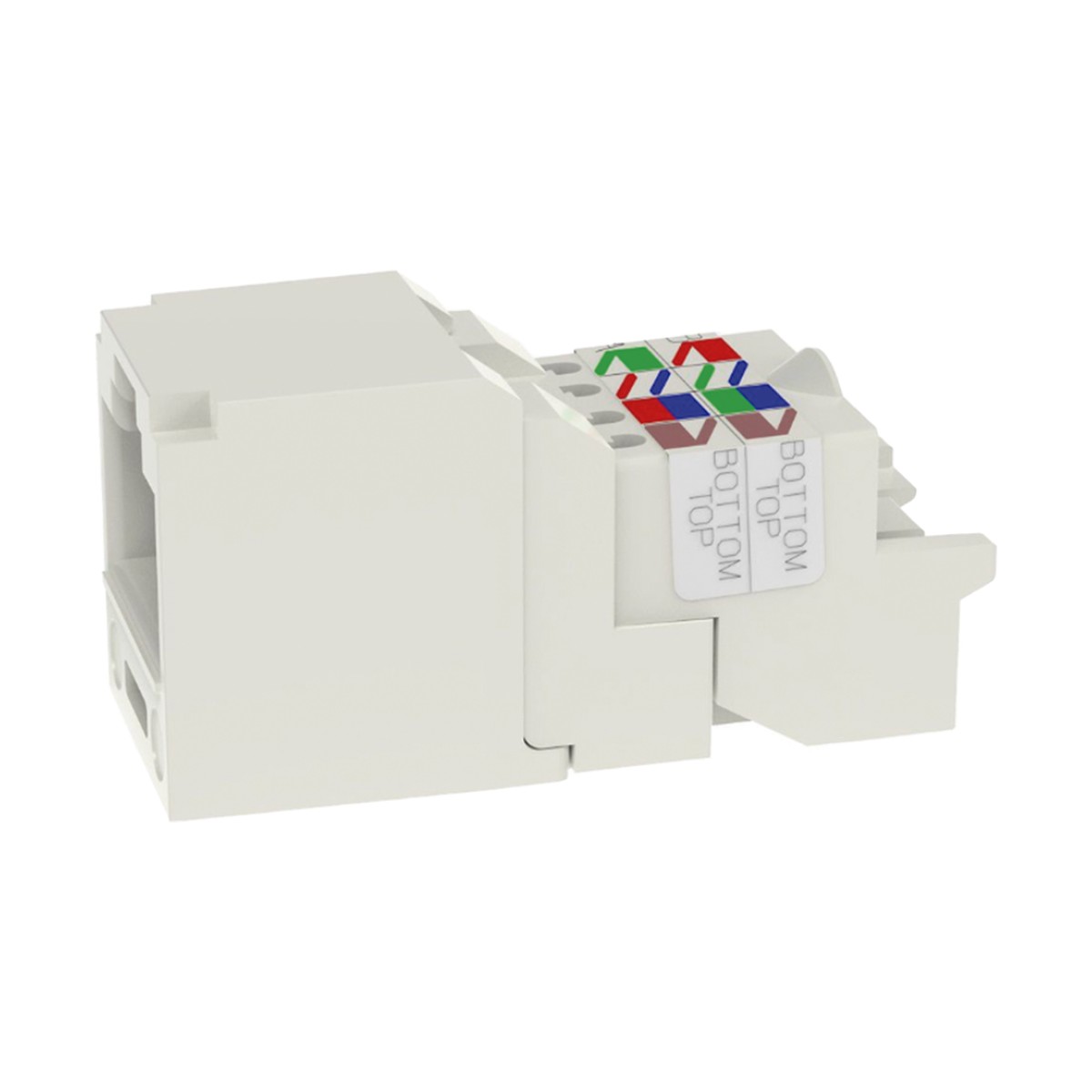 Conector Jack RJ45 Estilo TP, Mini-Com, Categoría 6, de 8 Posiciones y 8 Cables, Color Blanco Mate