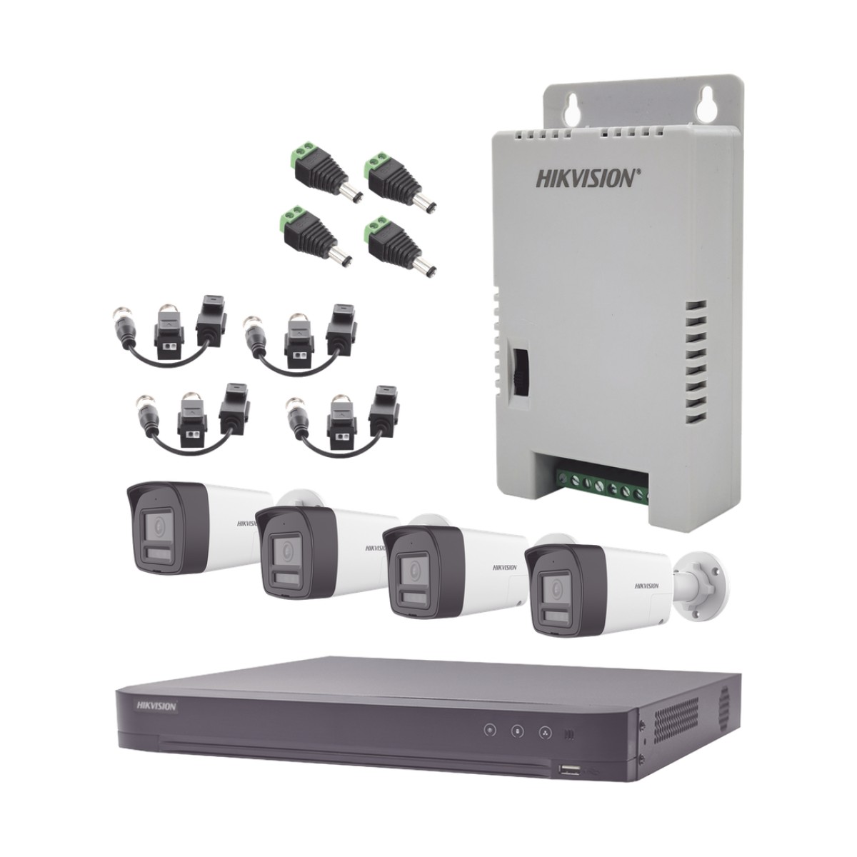 Kit Audio Bidireccional TurboHD 3K Real / DVR 4 Canales 4K / 4 Cámaras Bala (Exterior) con Bocina y Microfóno Integrado 3K / 1 Fuentes de Poder / Accesorios