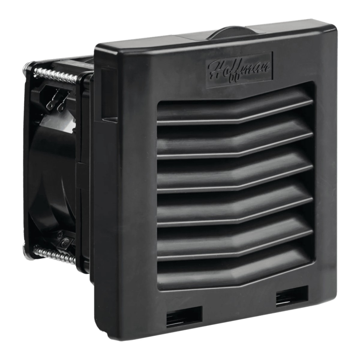 Ventilador con Filtro de Montaje Lateral HF04 / Flujo de Aire 21 CFM (36 m³/h) / 48 V / Negro Grafito RAL 9011 / Instalación Click-Fit sin Herramientas / Rejilla con Bisagras / Type 12