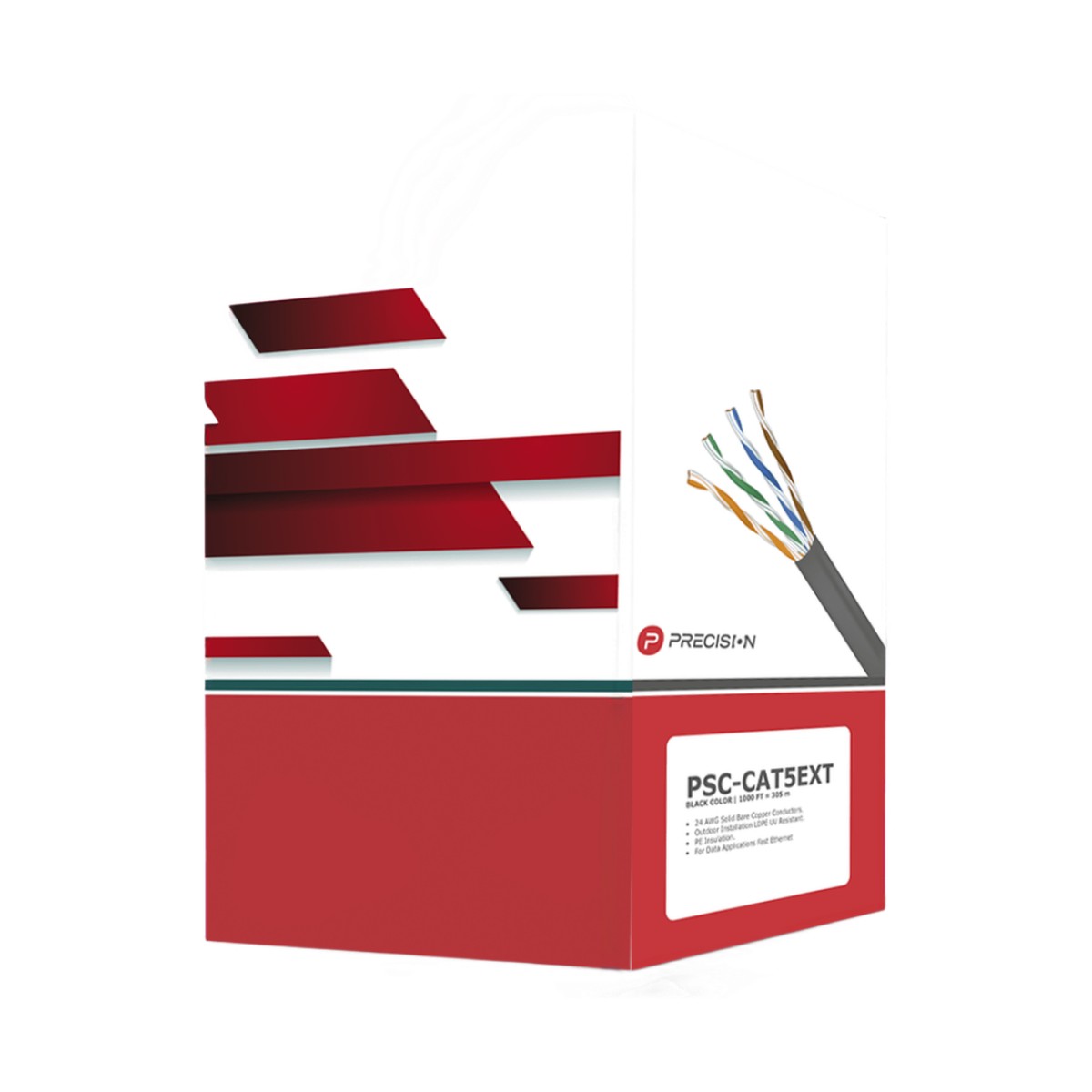 Bobina de Cable de UTP de 4 Pares Cat5e de 305 Metros (1000 Pies), 100% Cobre, LDPE Resistente a Rayos UV, Color Negro, 24 AWG, Uso en Exterior, Para Aplicaciones de Voz, Datos y Video