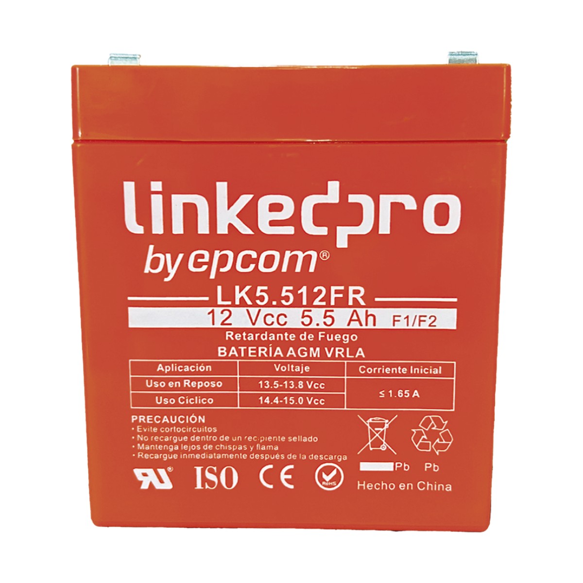 Batería de respaldo  12 V | 55 Ah | AGM | Certificada UL94-V0 Retardante a la Flama | Especial para Seguridad Electrónica | UPS  | Sistemas de emergencia | Vida útil 5 años | Terminales T2