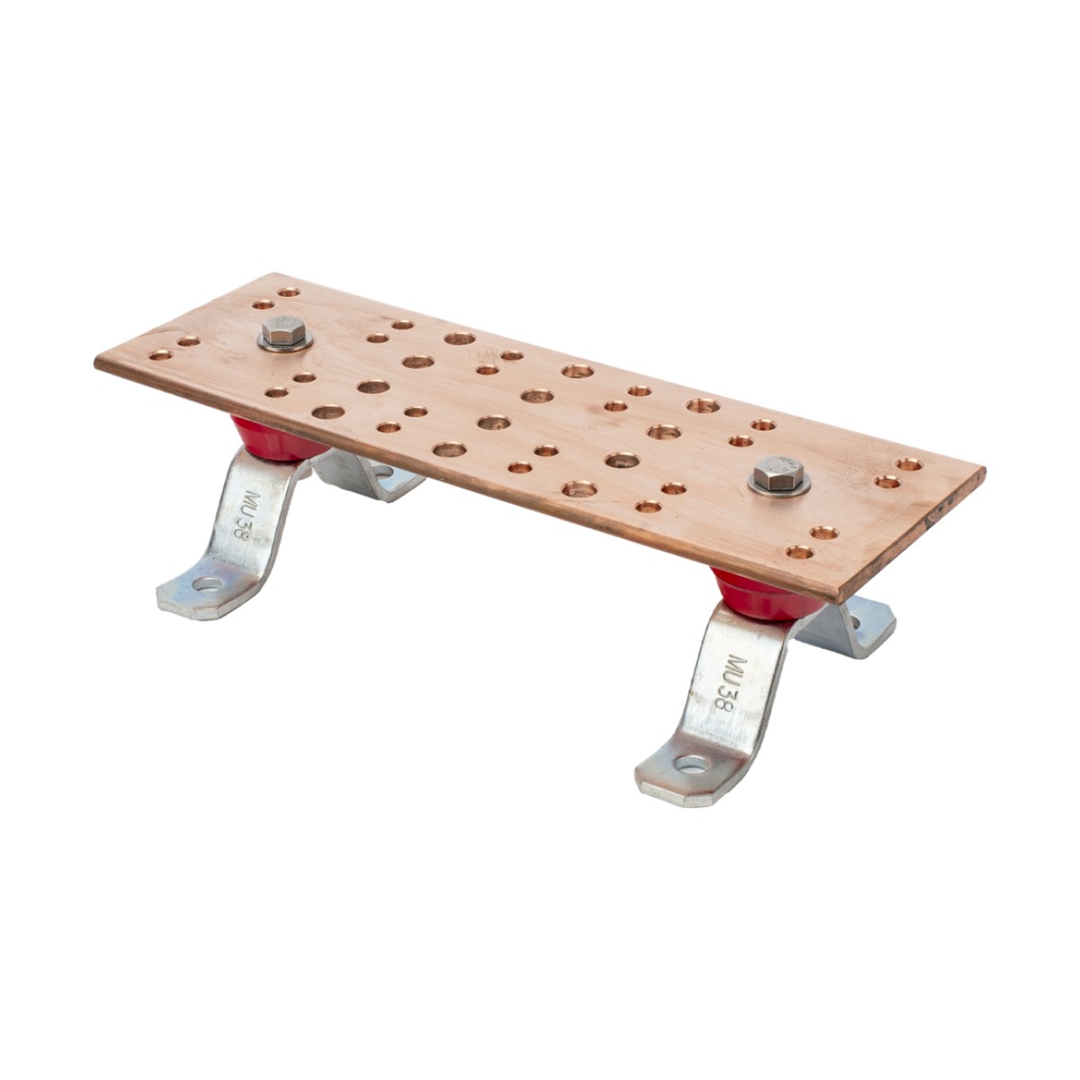 Barra Unión Telecom TMGB / 12 x 4 x 1/4 in / 100% Cobre / 12+24 Orificios / Aisladores Rojos / J-STD-607-A
