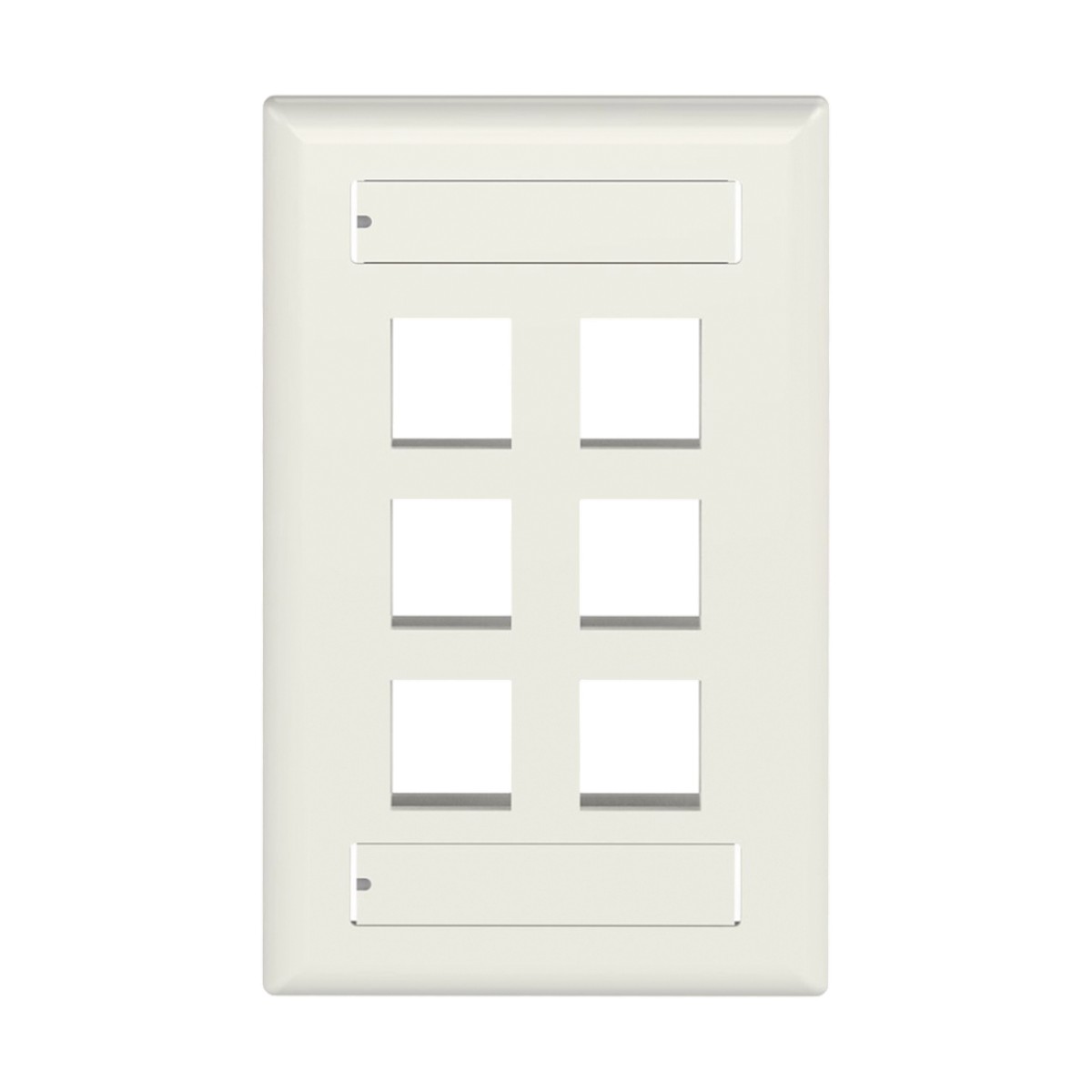 Placa de Pared Vertical, Salida Para 6 Puertos Keystone, Con Espacios Para Etiquetas, Color Blanco Mate