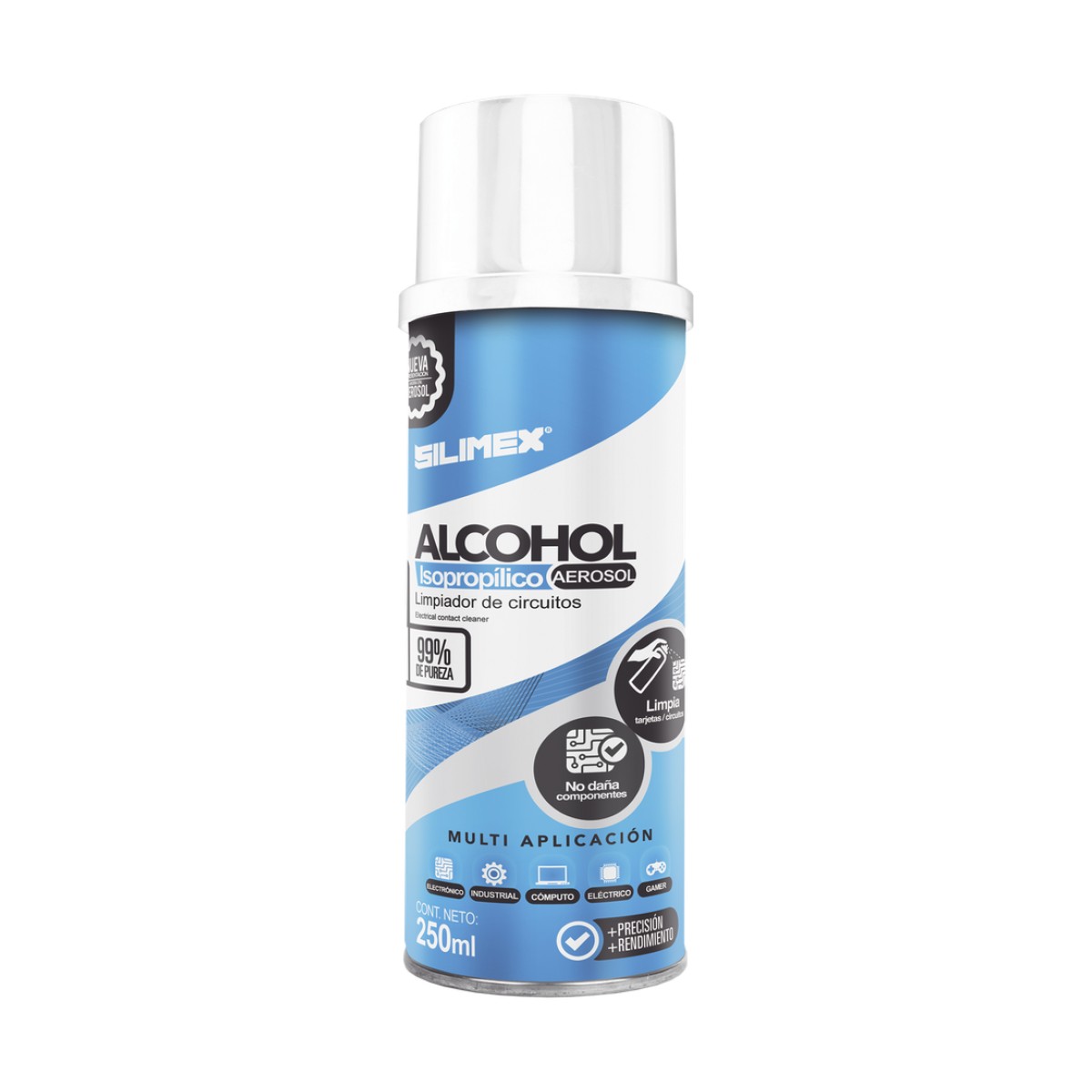 Alcohol Isopropilico en Aerosol para limpieza de equipos de vídeo, fibra óptica, cómputo, y equipo telefónico 250 ml