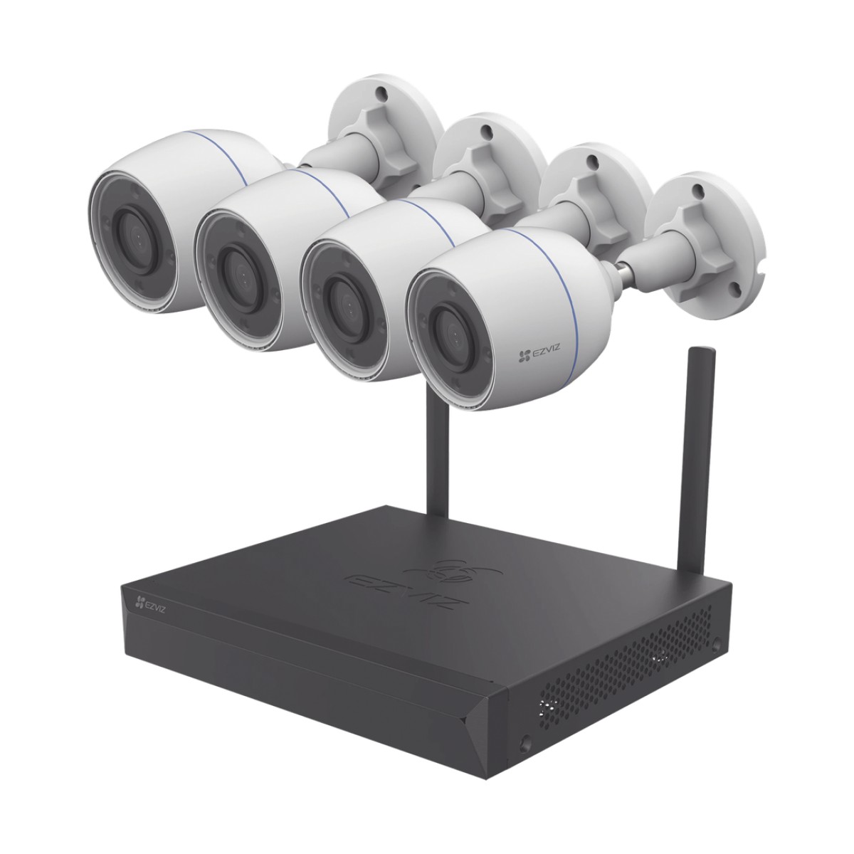 Kit de cámaras Wi-Fi / Incluye 1 NVR 4 canales / 4 Cámaras Bala 2 Megapixel / Para Uso en Exterior IP67 / Vision Nocturna a Color