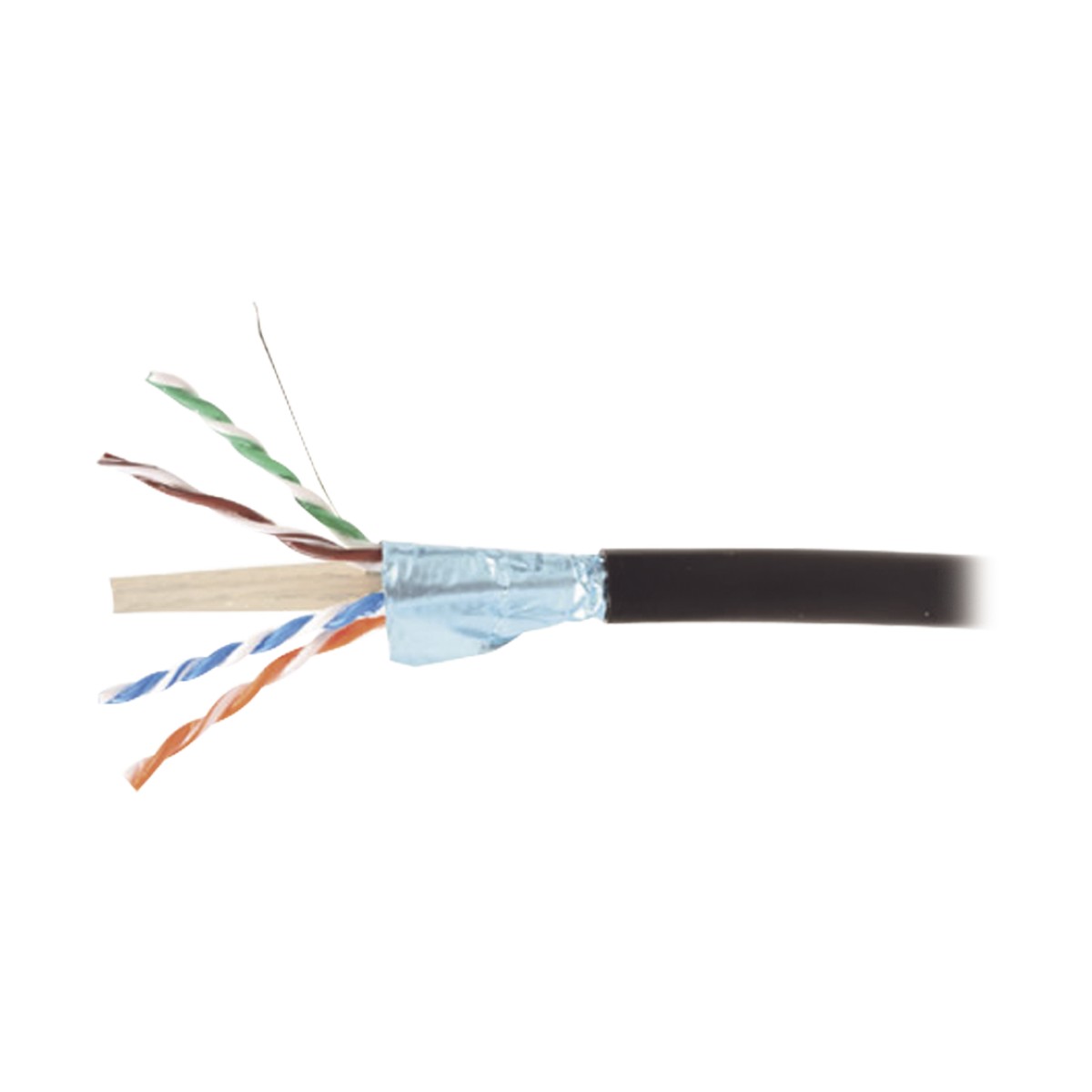 Bobina de Cable Blindado F/UTP de 4 Pares, Para Exterior con Gel, Cat6A (23 AWG), Industrial para Climas Extremos, Enterrado Directo, Color Negro, 305 Metros (1000 Pies)