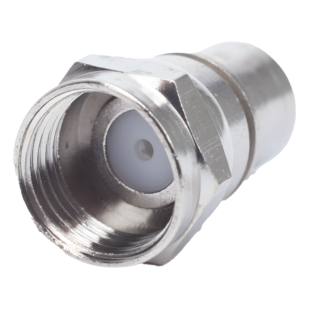 Conector F Macho, Plegable con PIN para Cable RG-6, Cuerpo de Bronce Niquelado.