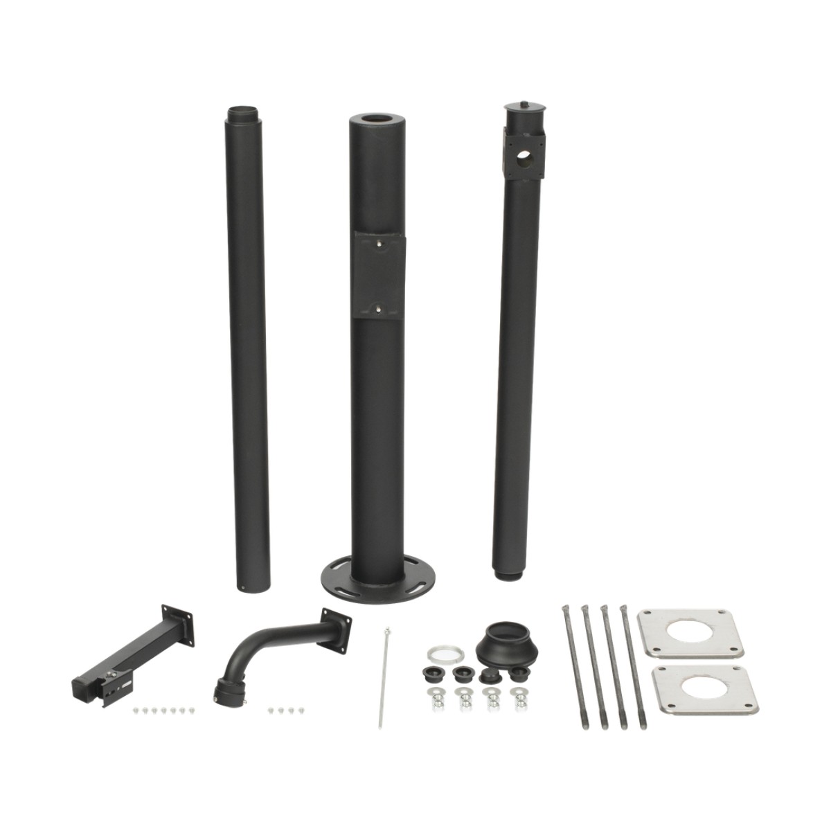 Poste Seccionado de 3 Metros / Especializado para la Instalación de Videovigilancia / Incluye Base de Cimentación y Brazo para Cámara PTZ / Color Negro