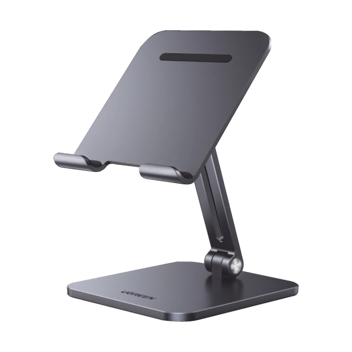 Soporte de Aluminio para IPad & Tablet | Plegable |Angulo Ajustable de 180° y 270° | Base Antideslizante | Protección  de Silicona | Amplia Compatibilidad con dispositivos de 7.9'' a 12.9'' | Aluminio Solido | Color Gris