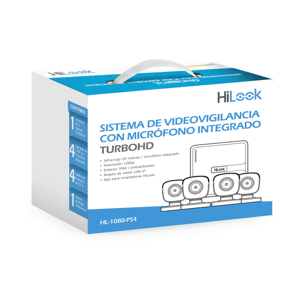(MICRÓFONO Integrado) Kit TurboHD 1080p Lite / DVR 4 canales / Audio por Coaxitron / 4 Cámaras Bala de Policarbonato con Micrófono Integrado