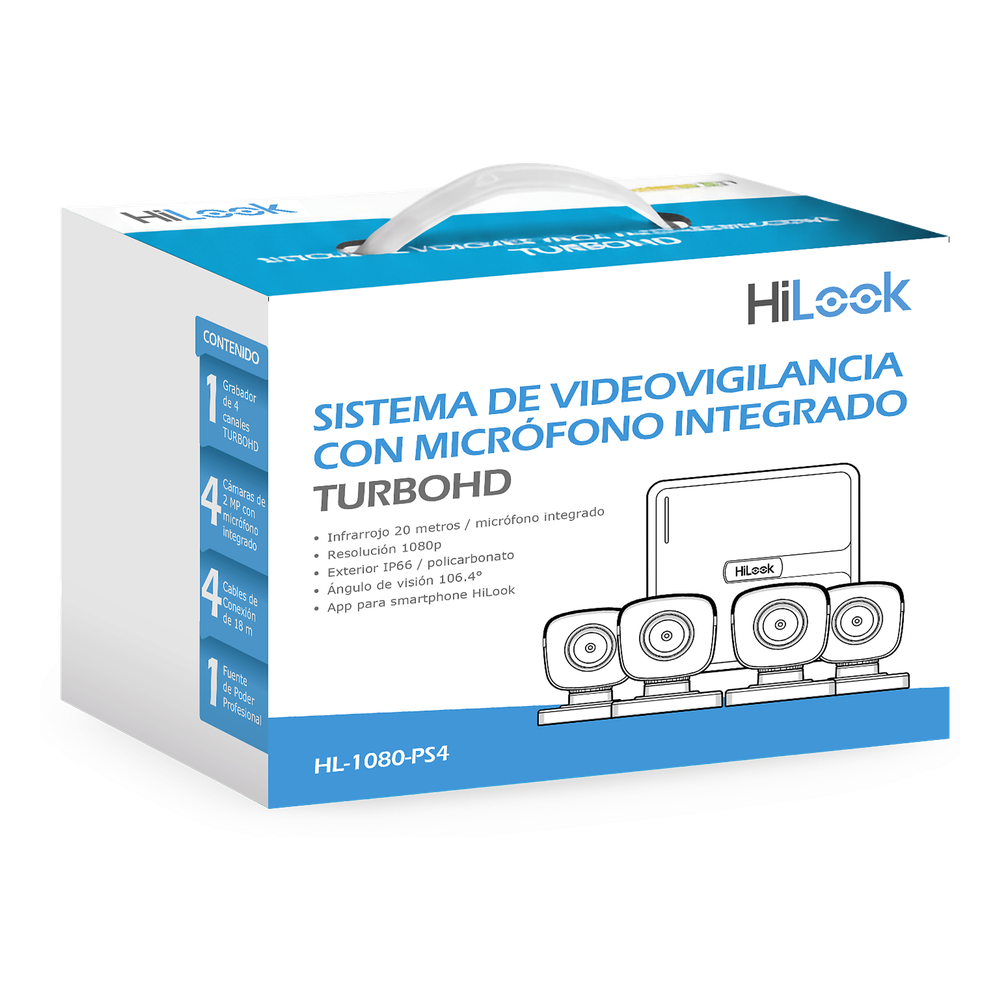 (MICRÓFONO Integrado) Kit TurboHD 1080p Lite / DVR 4 canales / Audio por Coaxitron / 4 Cámaras Bala de Policarbonato con Micrófono Integrado