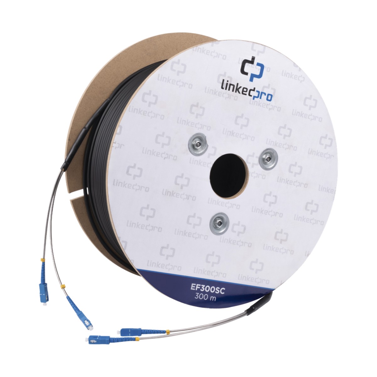 Carrete de Fibra Óptica Monomodo con Conectores SC-SC Duplex, Reforzada con Kevlar, de 300 Metros (984.25 Pies), Para Instalaciones Subterráneas por Tubería