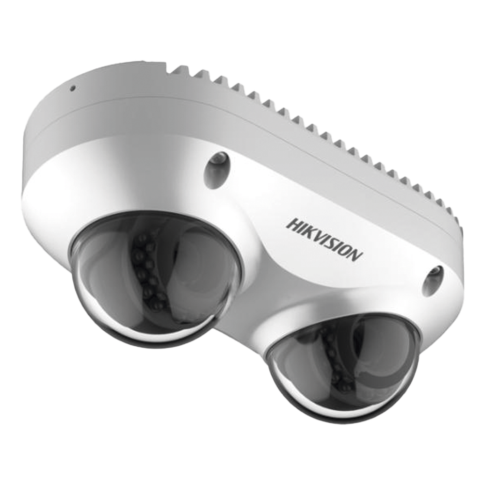 PanoVu Series / Lente Dual de 4 Megapixel / 2 Lentes Fijos de 2.8 mm / Recomendado para Pasillos o Esquinas / IP67 / IK10 / PoE / WDR 120 dB / 10 mts IR / Entrada y Salida de Audio y Alarma / MicroSD