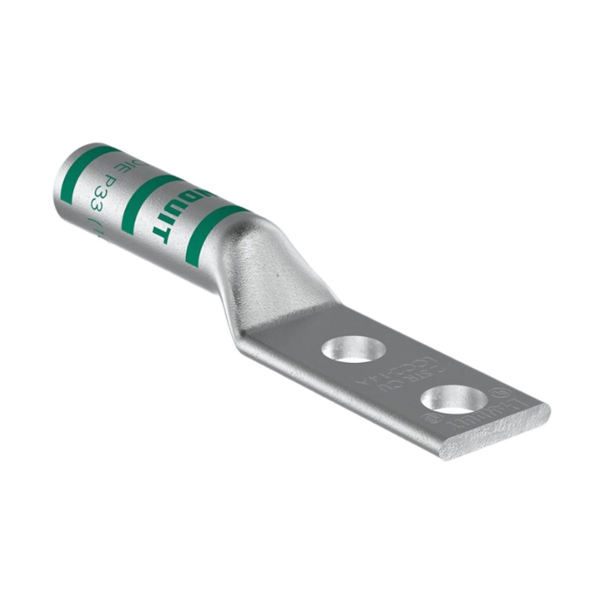 Zapata de compresión LCC2-14A-Q para cal. 2 Awg, Doble barreno para tornillo prisionero de 1/4, Espaciado de orificio 16 mm, 1 Pz