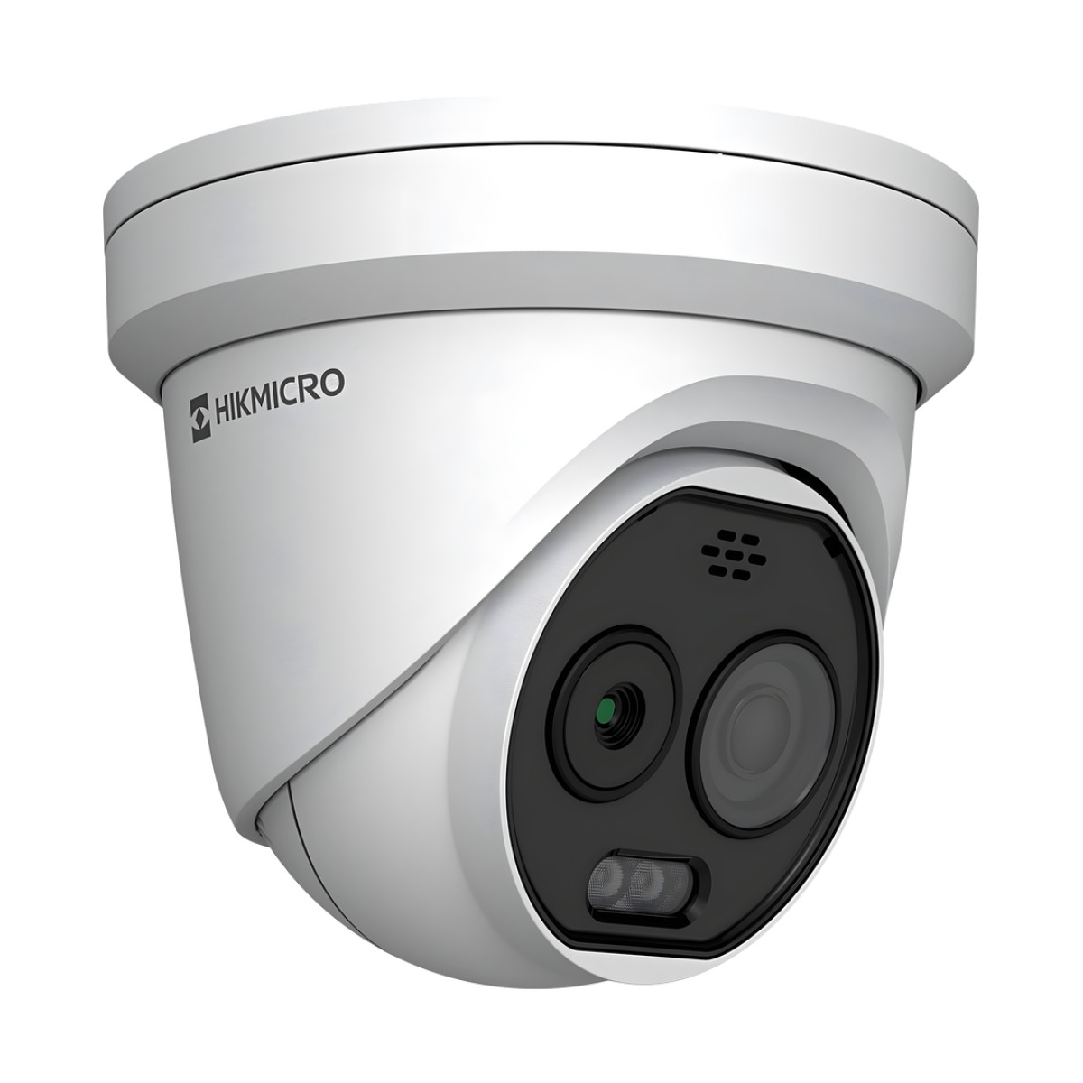 (HIKMICRO) Turret IP Bi-espectral (Térmica + Óptica) / Lente Térmico 2.1 mm (256 X 192) / Lente Óptico 2.2 mm (5 Megapixel) / Detección de Temperatura (-20°C a 650°C) / IA con GUANLAN / Dual Light (30 mts IR + 30
