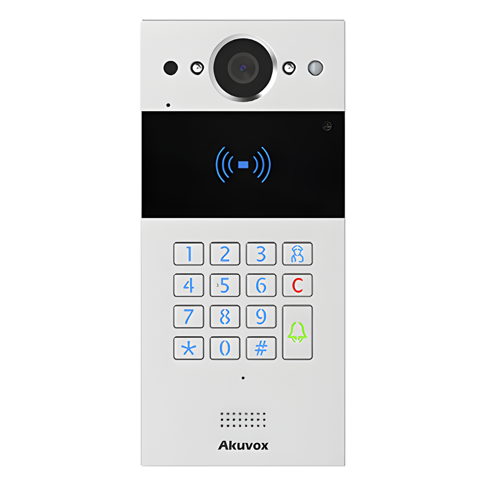 Videoportero SIP / Teclado y Lector de Tarjeta / Notificación App / Notificación Llamada Telefónica / Configuración en la Nube / POE / IP65 / Cámara de 2 MP / NFC / PIN Temporal para Visitas / Control de 2 Puertas
