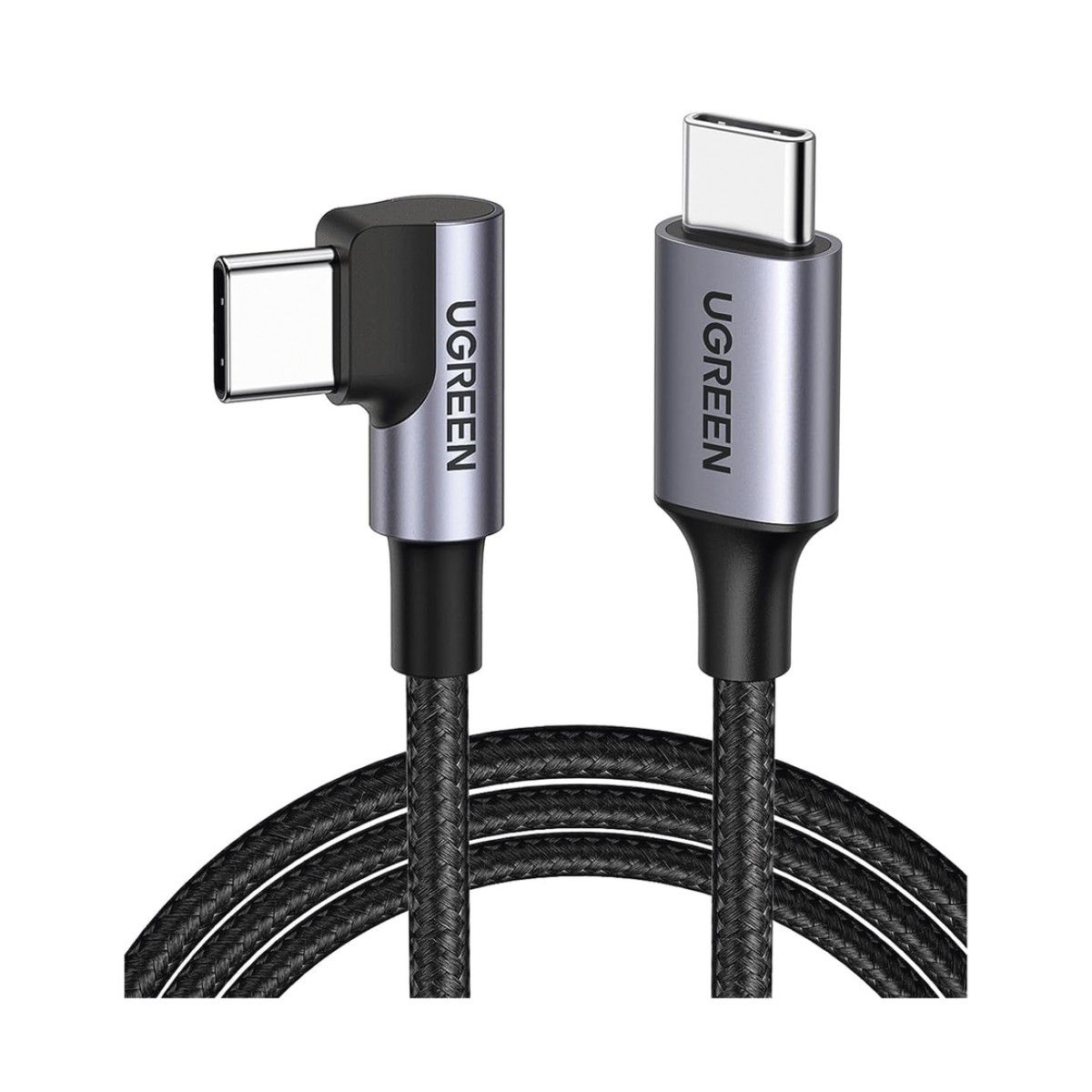 Cable USB-C a USB-C | 1 Metro (3.28 Pies) | Conector con Ángulo Recto de 90° | Carga Rápida de hasta 60W | 480 Mbps | PD3.0 | QC4.0/3.0/2.0 | FPC | AFC | Protección Integrada | Caja de Aluminio | Nylon Trenzado | Color Negro